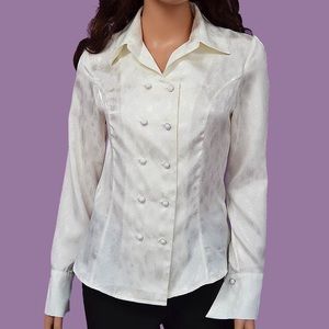 NWT! White Blouse Top Button Down Polyester Open Front